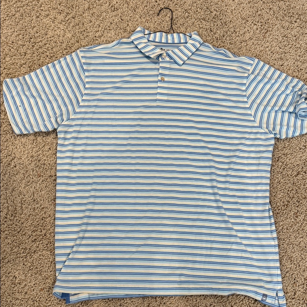 Peter Millar Blue, Yellow, and White Striped Polo Seaside Collection